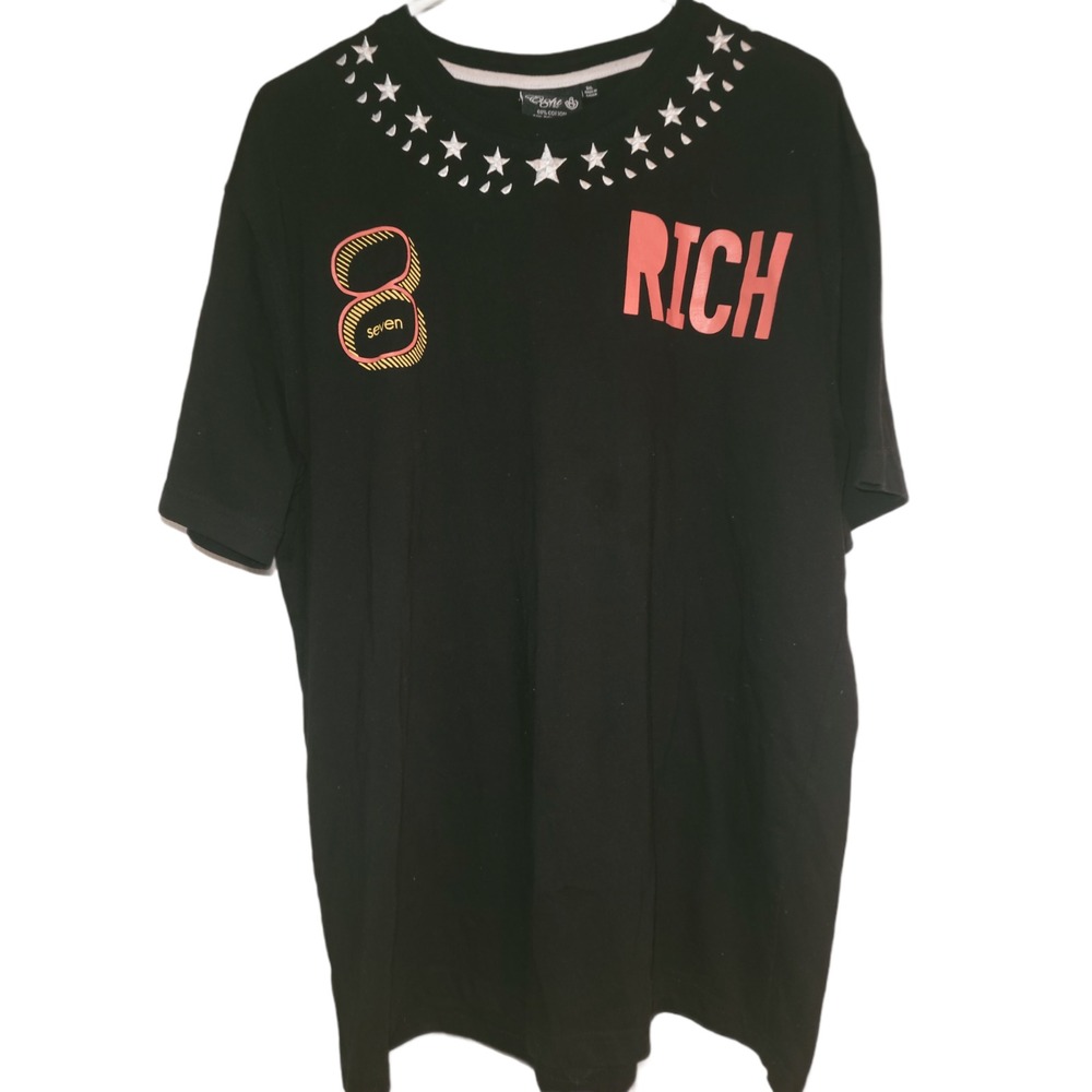Eight Rich Tshirt Mens Size XXL Black Graphic Tee Star Collar Streetwear Hip Hop